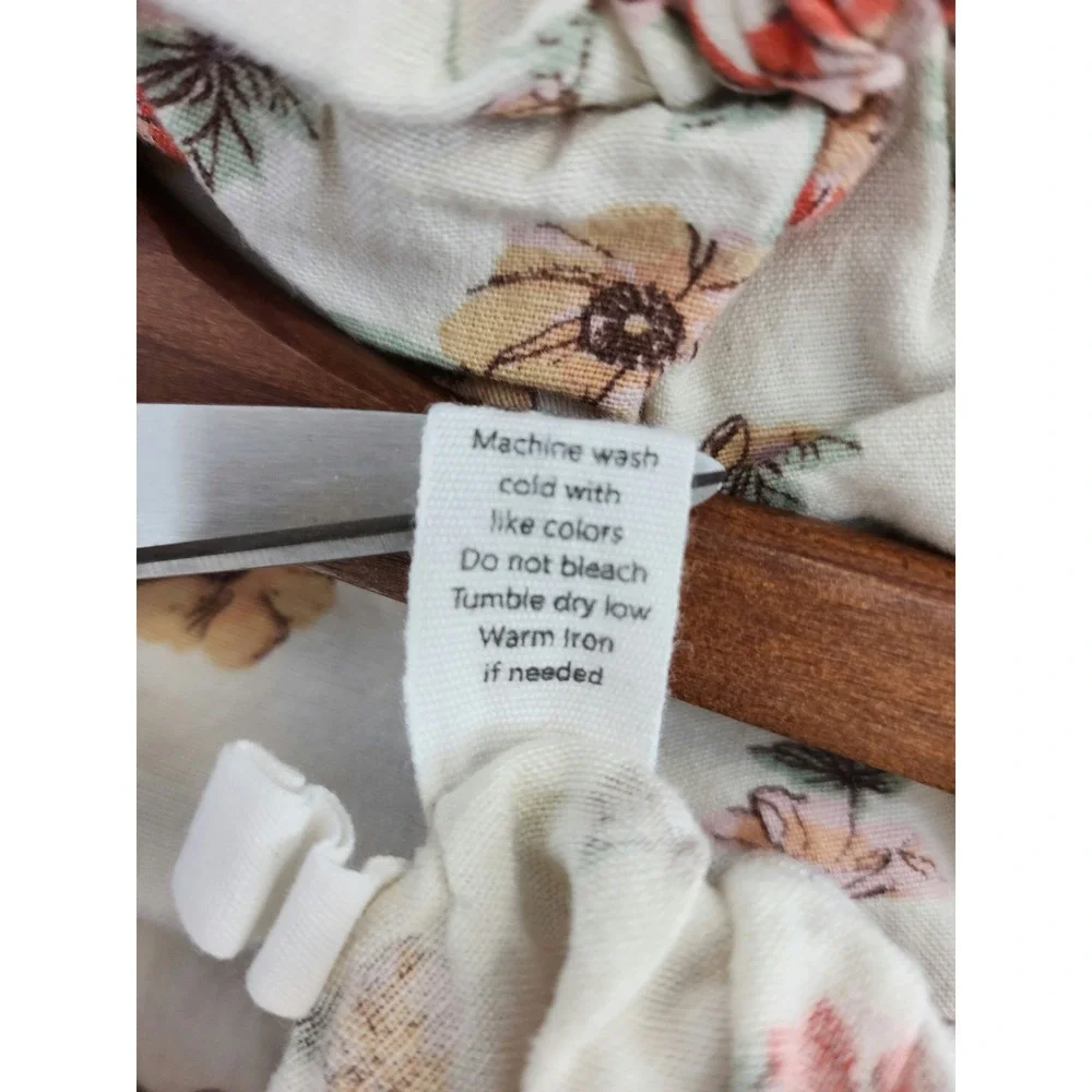 H&M Floral Smocked Crop Top and Pants Set Cream Red Size 12